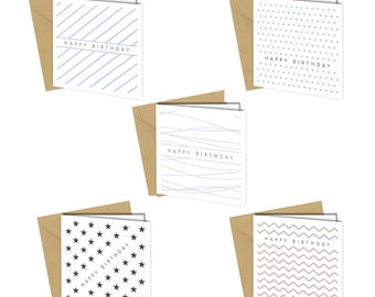 10 Pack Birthday Cards Multipack Assorted Minimalist Designs Greeting Set Envelopes - cb028