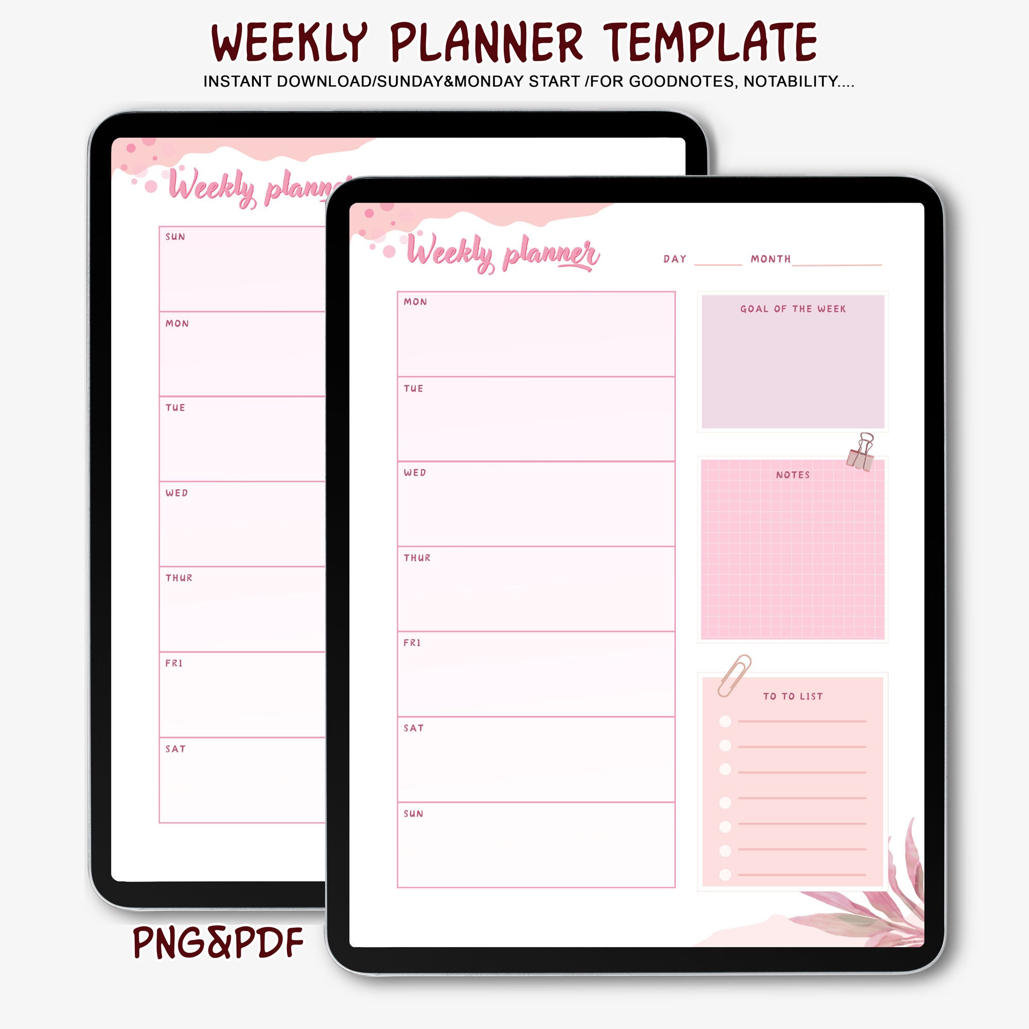 Pink Weekly Planner Template: Undated Digital Download for Goodnotes ...