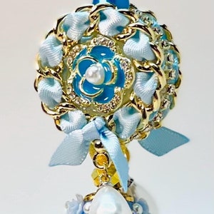 Light Blue Rhinestone Pen: Double Sided Bead, Rose Cabochons, Free Beads
