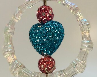 Sparkly Blue Rhinestone Heart Beaded Pen: Iridescent Crystal Frame