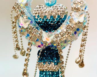 Blue Moon Rhinestone Pen: Butterfly, Pearl & Zircon Dangles - Free Beads