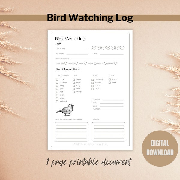 Bird Watching Log, Backyard Birding, Homeschool Bird Logbook, Bird Watcher, Bird Watch Digital