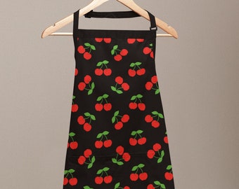 Chic Black Cherry Pattern Apron, Cute Gift for Her