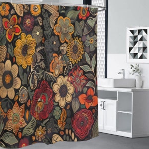 Boho Blumen Duschvorhang Reiche botanische Muster für ein künstlerisches Badezimmer Ambiente Bild 3