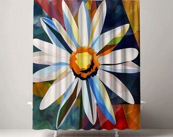 Abstrakter Colorburst Daisy Duschvorhang - modernes künstlerisches Blumen für ein lebendiges Badezimmerdekor
