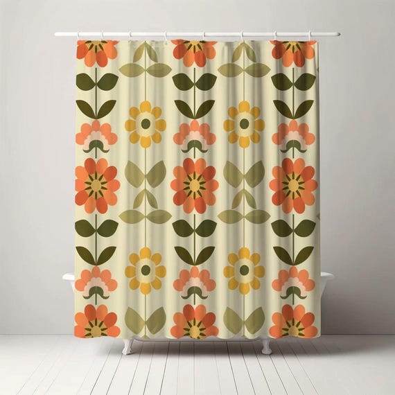 Retro Boho Shower Curtain - Funky Floral Print for Unique Bathroom Decor