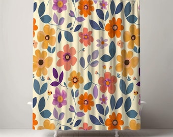 Colorful Boho Shower Curtain - Retro Floral Print for Unique Bathroom Decor