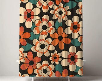 Boho Floral Shower Curtain - Funky Retro Design for Trendy Bath Decor