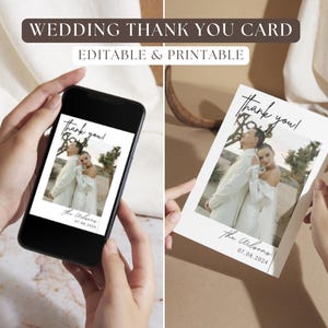Cartão de agradecimento para impressão, cartão de agradecimento de casamento, cartão de agradecimento personalizado, cartão de agradecimento com foto digital, cartão de festa de casamento | Modelo Canva