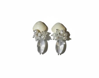 Boucles d'oreilles tendance en grappe de coquillages naturels
