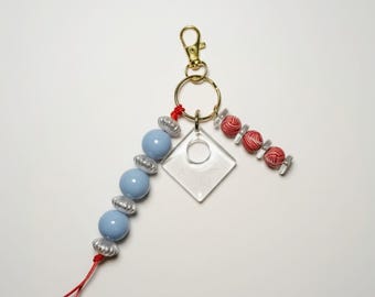 Porte-clés nautique - Résine faite main et breloque vintage en perles