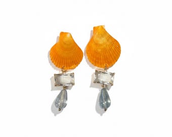 Boucles d'oreilles pendantes en coquillage orange naturel