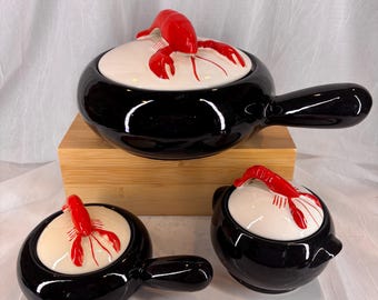 Vintage MCM Shawnee Kenwood Lobster Ware Casserole & Crock Set