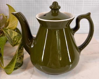 Vintage Hall China Teapot – Forest Green Mid Century Modern 4-Cup Ceramic Tea Pot