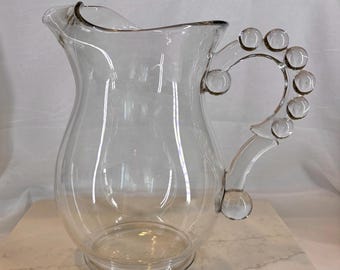 Vintage Imperial Glass Candlewick Large 9" Water Pitcher, Mid Century Clear Crystal 72 oz Beverage Jug, Elegant Beaded Ball Handle Glassware