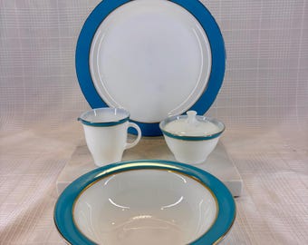 Vintage Turquoise Pyrex Serving Platter, Serving Bowl, Creamer & Sugar set, SOLD SEPARATELY