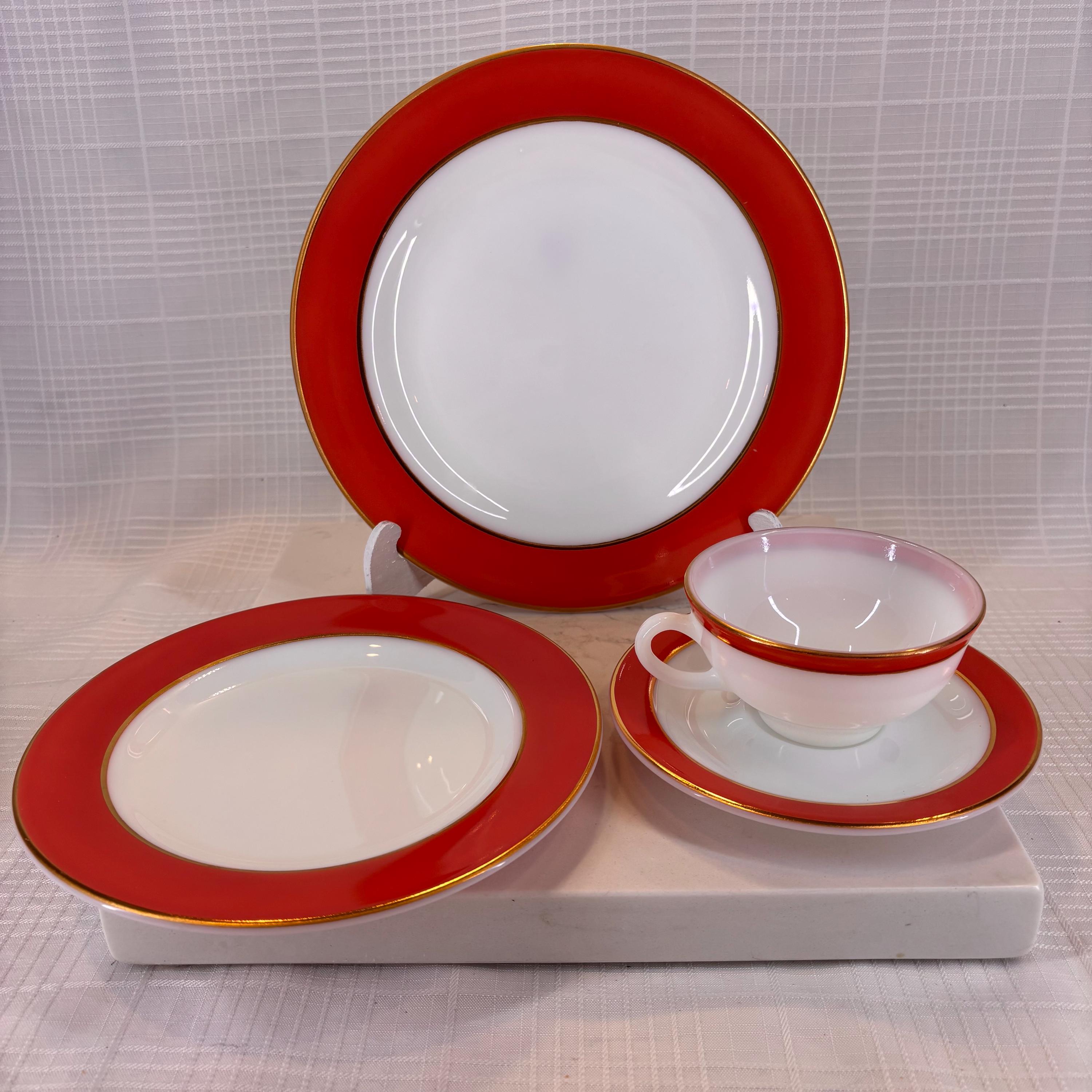 Pyrex Dinnerware Red With Gold Trim - Etsy