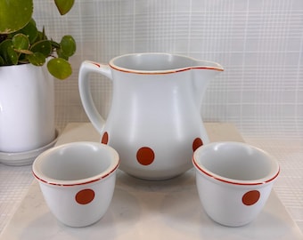 Vintage Red Polka Dot Ceramic Creamer & Cup Set – Mid-Century Modern Kitchenware