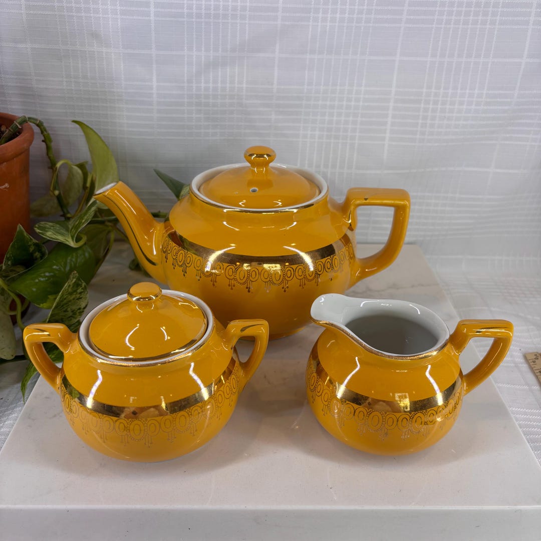 Halls Tea Set Vintage Hall China Yellow & Gold Tea Set - 3 Piece - Etsy