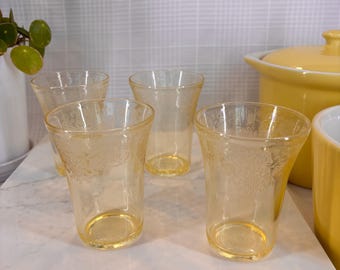 Vintage Hazel Atlas Florentine Yellow Depression Glass Juice Tumblers, Set of 4