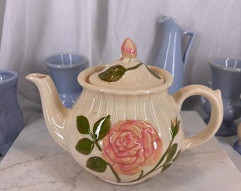Vintage 1950s Shawnee Pottery Pink Rose Teapot - Hand-Painted  Embossed Floral Tea Pot