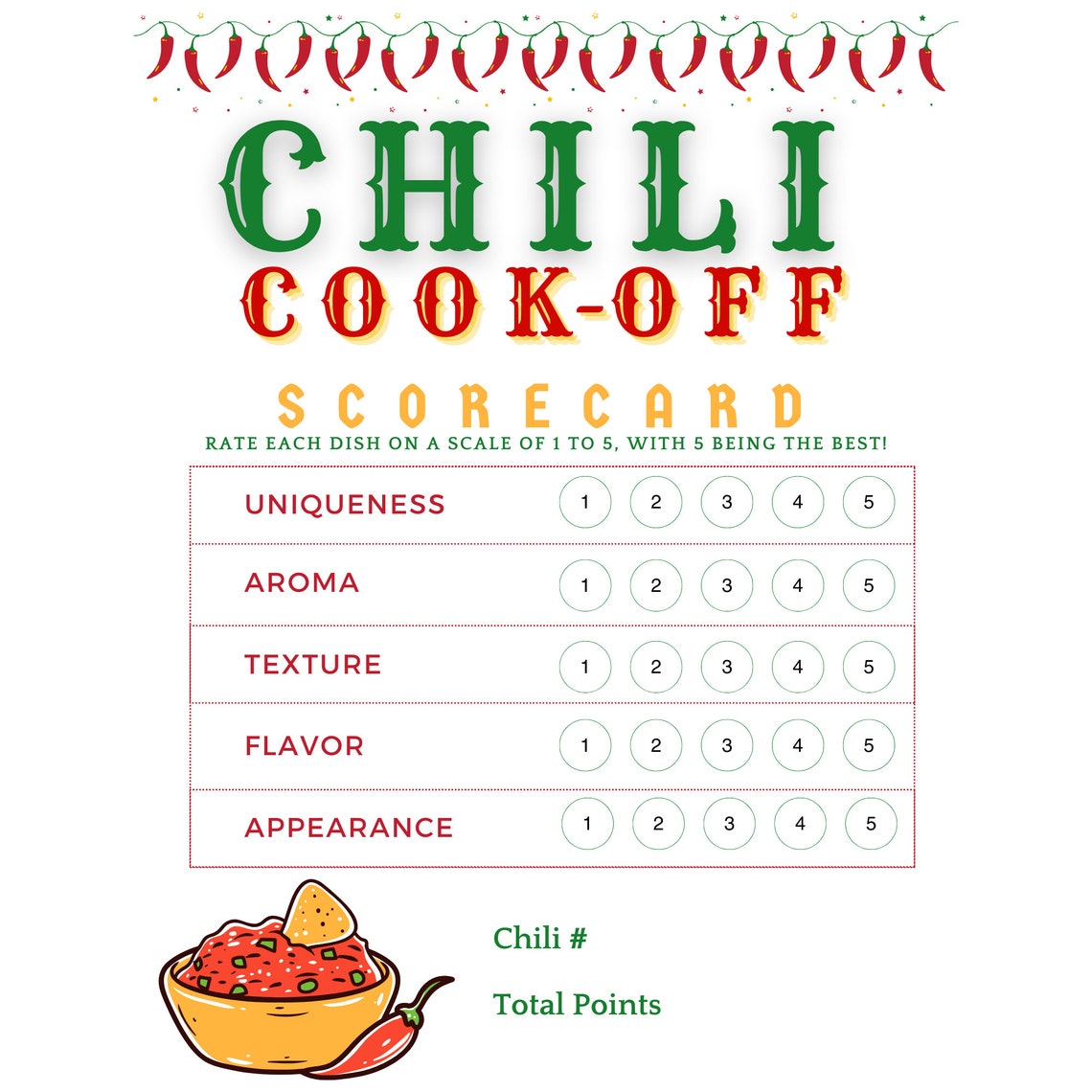 Chili Cook-off Scorecard - Etsy
