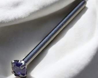 AMETHYST Nose Pin Bendable 18g 3/4” Prong - Cut to Length - Monroe Labret Bar