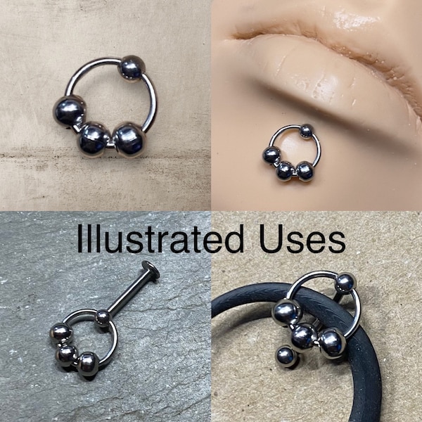 Slave Ring Top Surgical 3mm End with Steel Beaded Captive Ring 18g 16g External Thread Bar Barbell Labret Belly Button VCH Piercing Jewelry