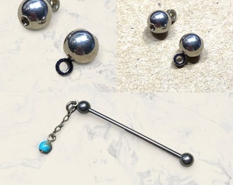 5mm Surgical Steel Ball End with Hoop to Attach Charms For 14g 12g 10g 8g External Thread Bar Barbell Nut Ball End Piercing Jewelry Supplies