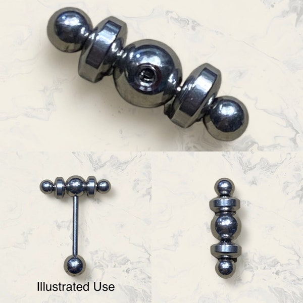 T-Bar Top - Beaded Surgical Steel 6mm Center - Fits 14g 12g 10g 8g External Thread Barbells Belly Button Ring VCH Tongue PA Piercing Jewelry