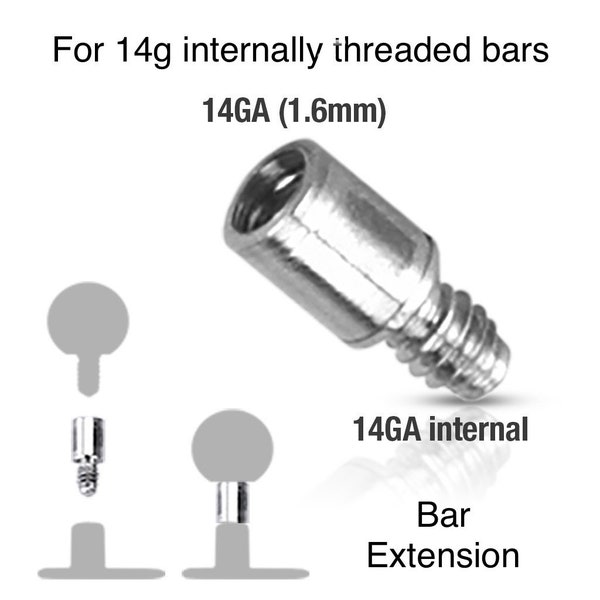 Internally Threaded EXTENSION for 14g Dermal or Other Barbells - 316L Surgical Steel Body Piercing Jewelry Supplies