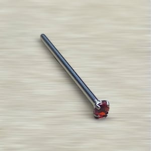 Ruby Red CZ Nose Pin: 18g Surgical Steel Bendable Labret Bar