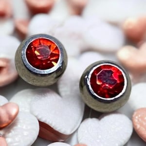Set of 2 Surgical Steel RUBY RED Crystal 5mm Ball Ends 14g 12g 10g 8g External Thread Bar Barbell Nut Ball End - Piercing Jewelry Supplies