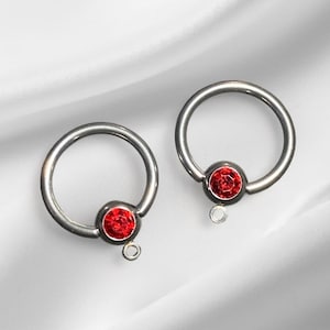 Add a Charm Nipple Rings with RED Crystal 14G Captive Beads Rings SET of 2 - 1/2” 5/8” 3/4” CBR - Body Piercing Jewelry Supplies