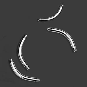 May include: Five silver curved barbell body jewelry pieces. The jewelry is made of surgical steel and is commonly used for piercings.