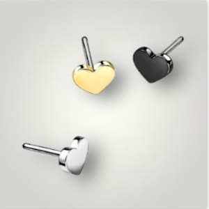 Push In Threadless 4mm Heart Insert - TITANIUM Labret Monroe Tragus Cartilage Body Piercing Jewelry Supplies - Silver or Gold or Black