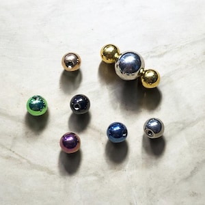 T-Bar Top - Beaded Surgical Steel 6mm Center - Fits 14g 12g 10g 8g External Thread Barbells Belly Button Ring VCH Tongue PA Piercing Jewelry