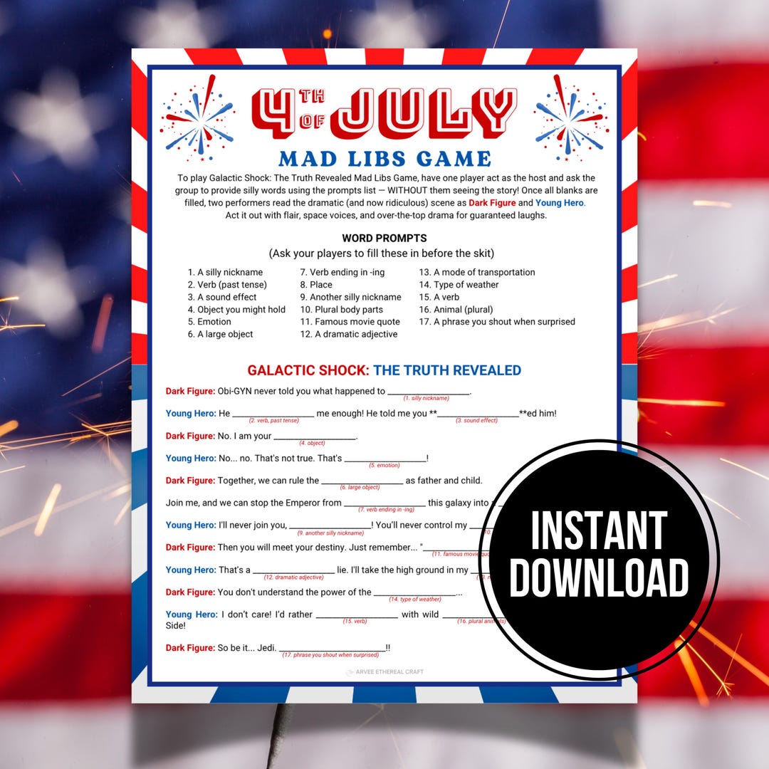 4th of July Mad Libs Game, Printable Funny Story Time, Independence Day ...