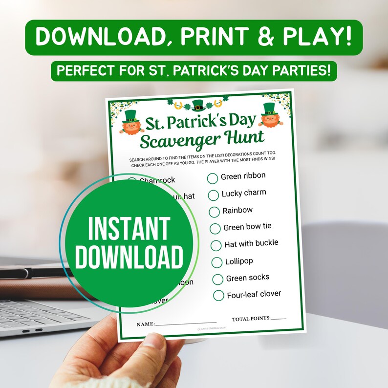 Printable St Patrick's Day Scavenger Hunt Game, Scavenger Hunt for Kids ...
