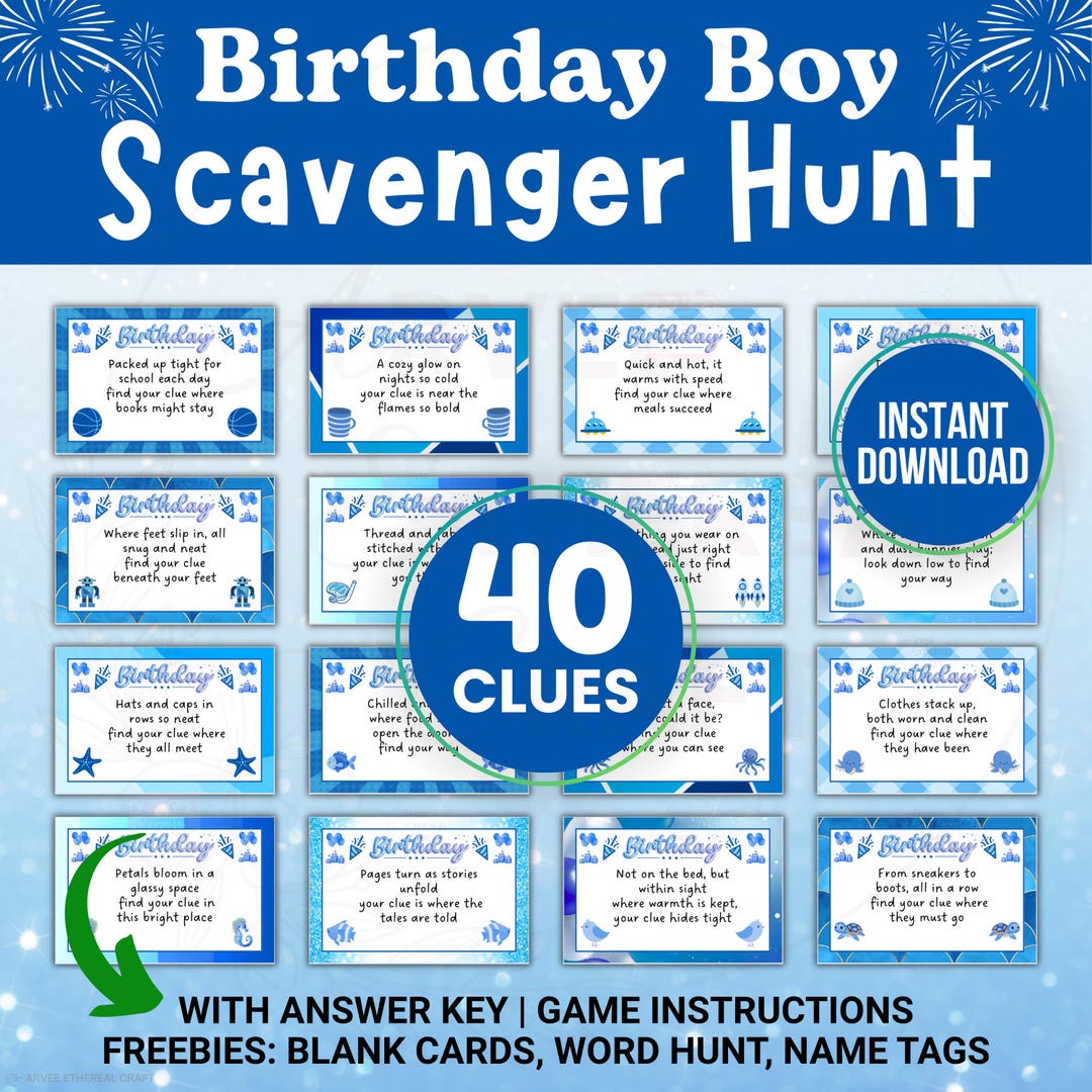 Indoor Scavenger Hunt, Printable Indoor Treasure Hunt Clues for Kids ...