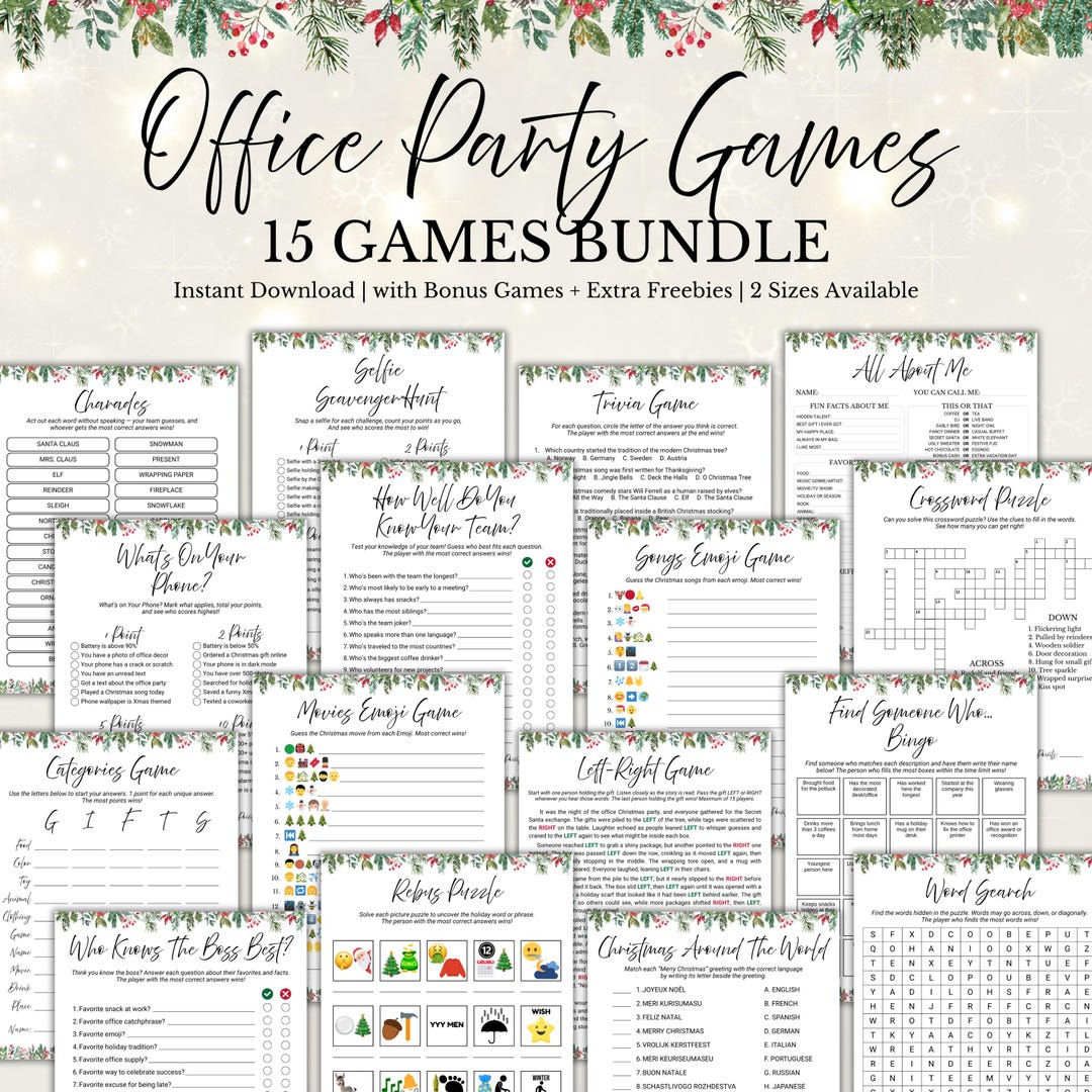 Office Christmas Party Games Bundle, Printable Office Xmas Holiday — free download