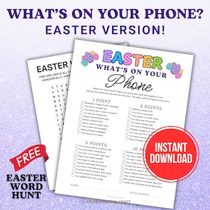 Printable What’s On Your Phone Game, Easter Activity, Easter Family Reunion Games, Party Ice Breaker Games, Easter What&#39;s In Your Phone