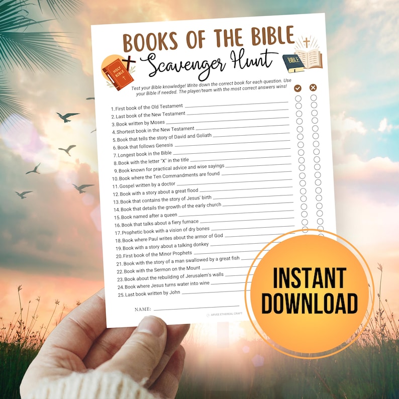 Books of the Bible Scavenger Hunt Game, Printable Church Women Ministry ...
