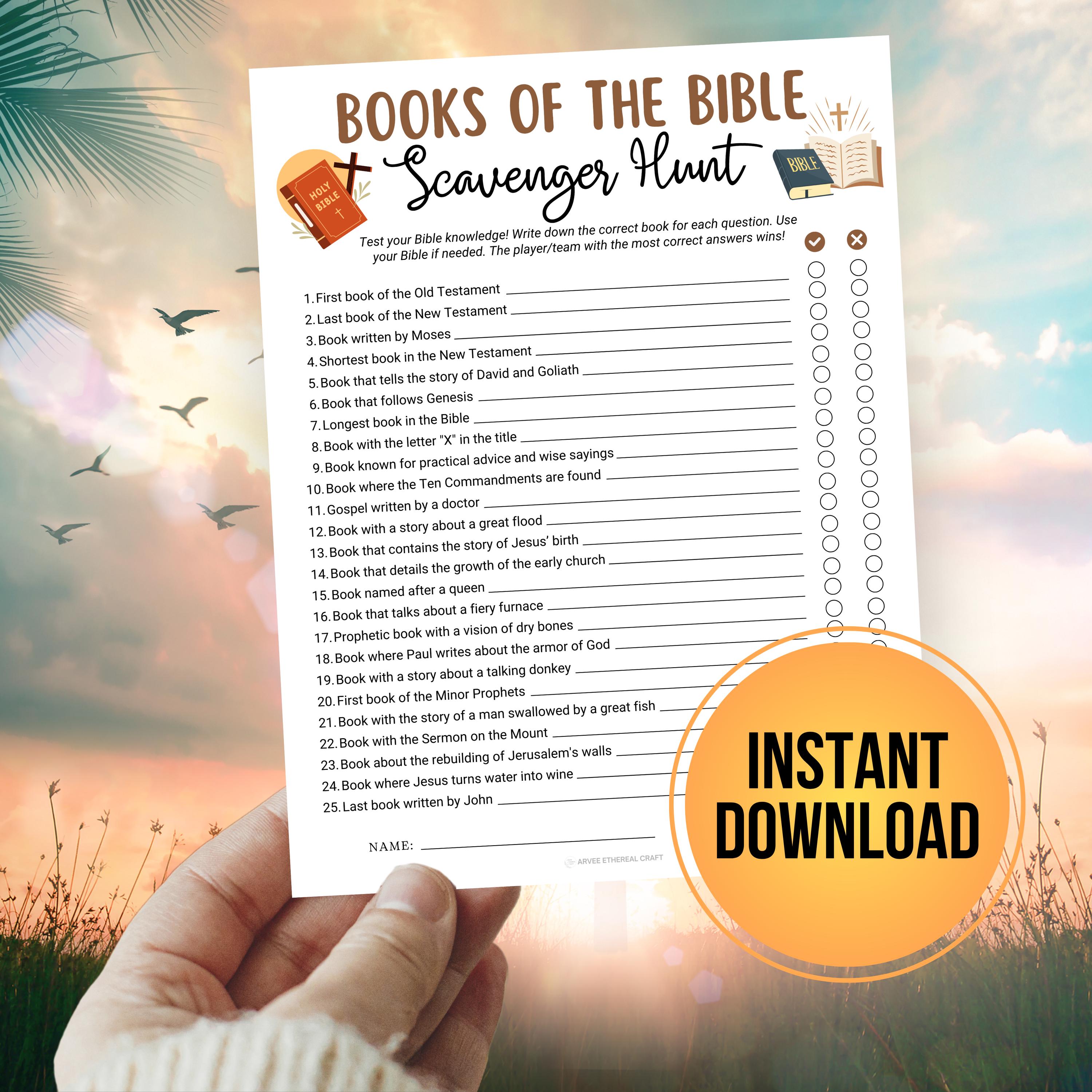 Books of the Bible Scavenger Hunt Game, Printable Church Women Ministry ...