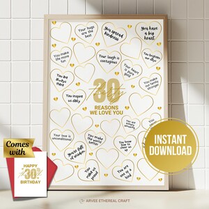 30 choses que nous aimons chez vous, modèle 30 raisons pour lesquelles nous vous aimons, imprimable carte 30e anniversaire, cadeaux 30e anniversaire, cadeaux personnalisés lui elle