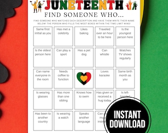 Juneteenth Find the Guest Bingo, Printable Find Someone Who Bingo, Family Reunion Games, Mix and Mingle Human Bingo, Party Ice Breaker Games