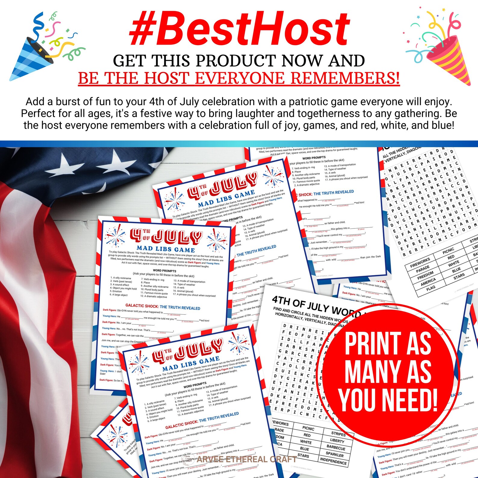 Mad Libs Game, 4th of July Printable Funny Story Time, Independence Day ...