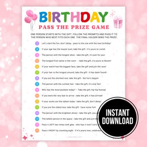 Pass the Prize Games Birthday, Printable Kids Girl Birthday Party Games, Pass the Parcel, Pass The Gift Present Gift Exchange Passing Game