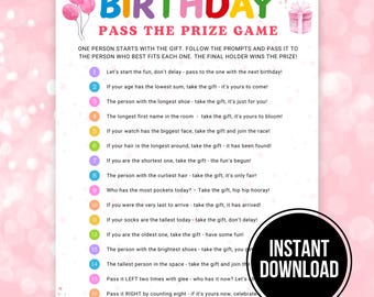 Pass the Prize Games Birthday, Printable Kids Girl Birthday Party Games, Pass the Parcel, Pass The Gift Present Gift Exchange Passing Game