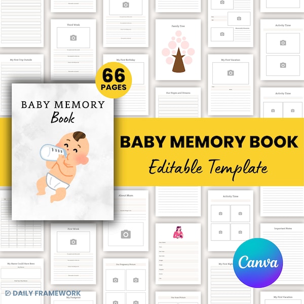 Baby Memory Book, Pregnancy Journal, Printable Growth Chart, Birth Plan Template, Newborn Baby Photo Album, Baby Monthly Milestone, Canva